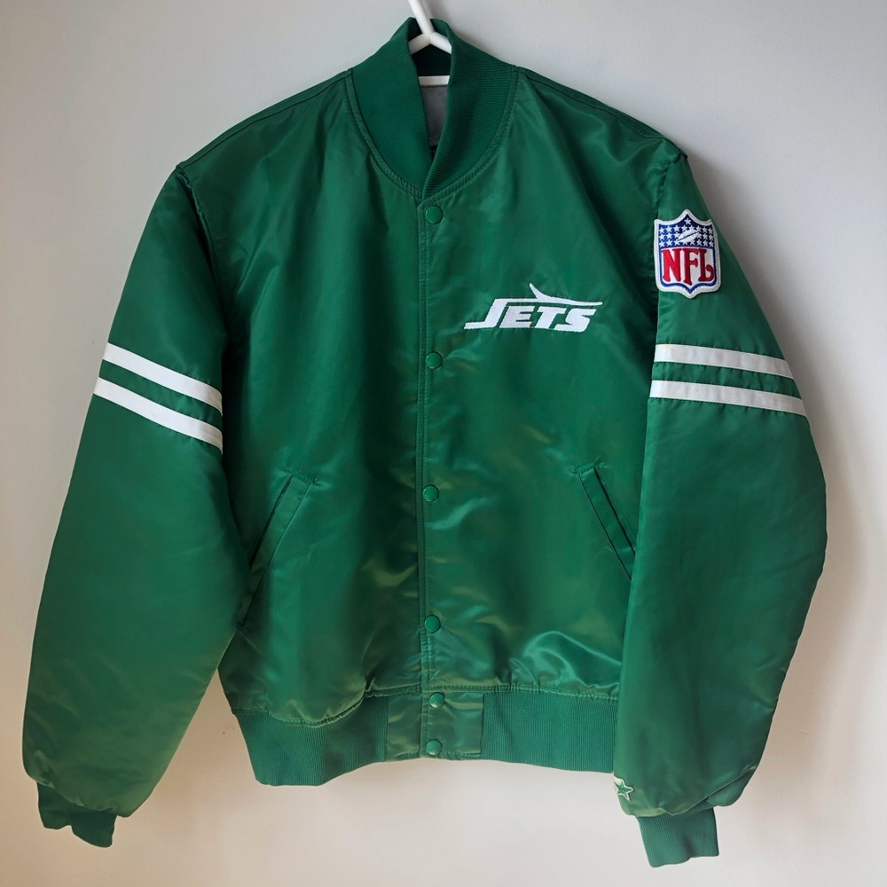 New York Jets Vintage Stadium Jacket Starter quilted lining pockets snaps M